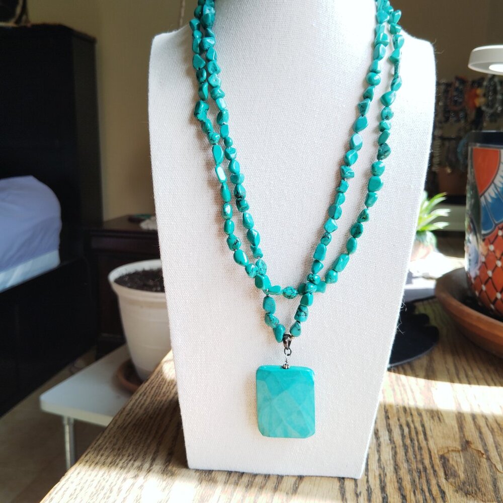 VTG Coldwater Creek 20" Double-Strand Turquoise Necklace – Marked LUC, Sterling